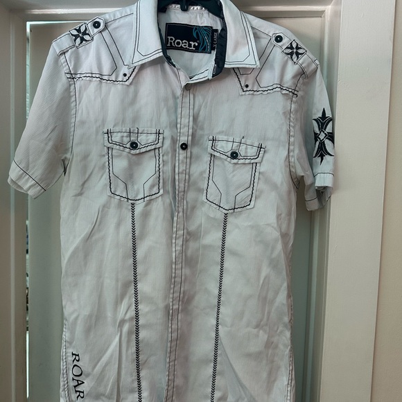 Roar Black and White Casual Button Down Shirt with Modern Embellishments - Picture 1 of 6